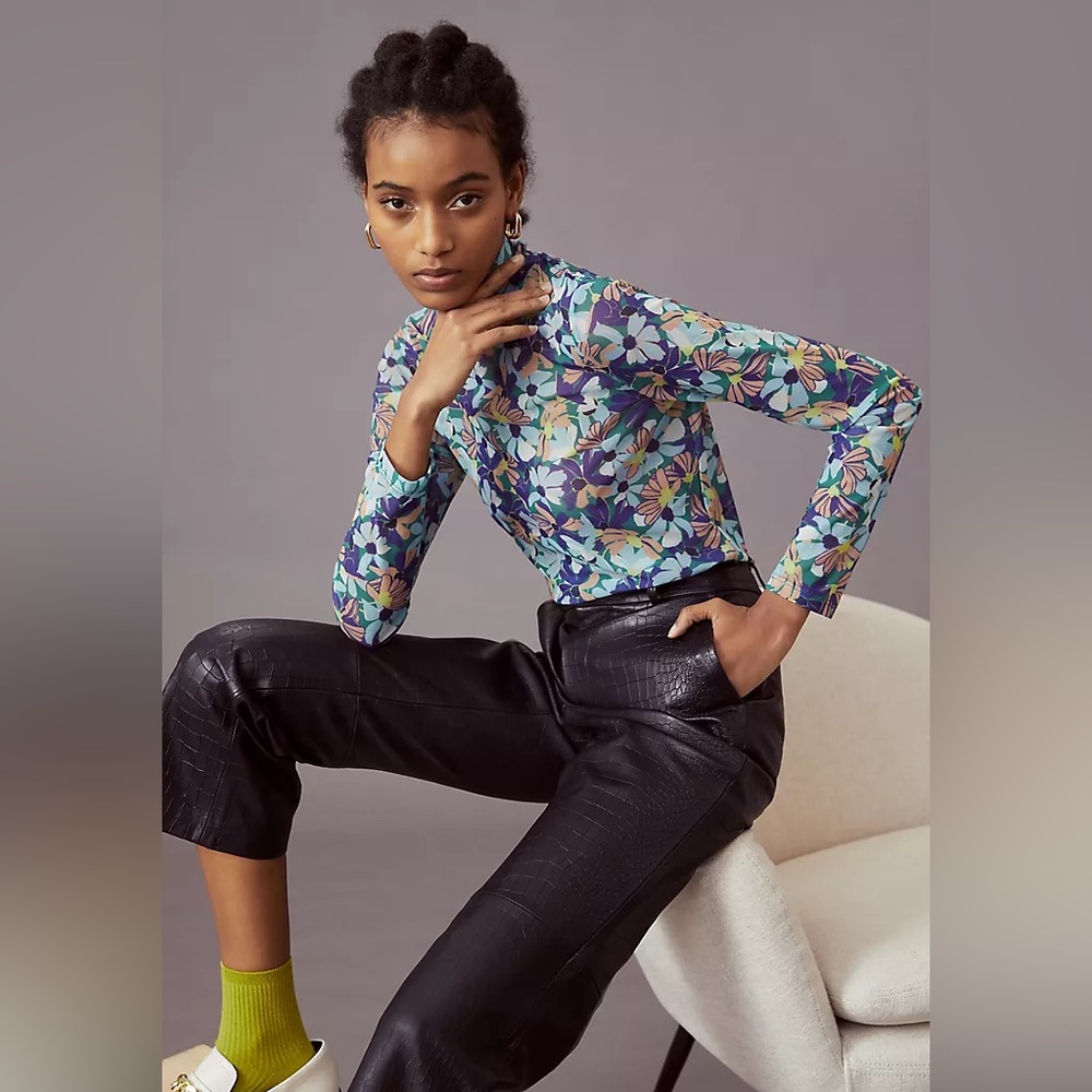 Maeve Sheer Mesh Turtleneck Top S/P